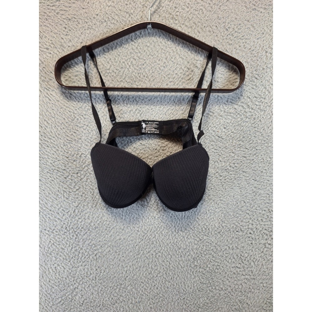 U.S. Polo‎ Assn. Push Up Bra Womens 38C Black Ribbed Underwire Padded Adjustable